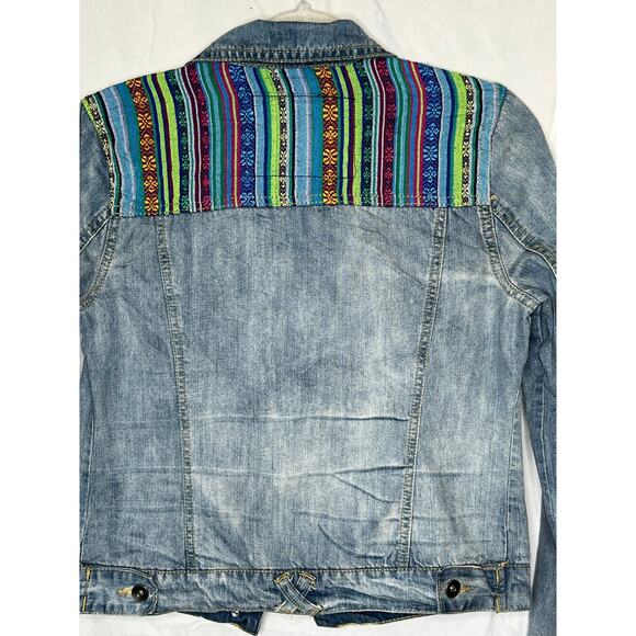 Women’s Angel Kiss Vintage Med Wash Denim Jacket with Patchwork, Sz M - Picture 6 of 9